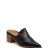 Black leather mule shoe on a white background