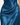 A close-up of a blue satin dress with a draped, glossy finish, showing a diagonal seam and a portion of a model's arm on the right side.