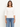Payton Chalk crewneck tee with three-quarter sleeves and gathered sides, styled with blue jeans