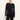 A woman wearing a black long-sleeve crewneck top and black pants, standing against a plain off-white background.