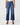 A model wearing a pair of high-waisted, wide-leg cropped blue denim jeans with a faded wash, paired with brown strappy sandals and a striped top, against a plain white studio background.