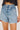a woman wearing denim jeans shorts on a white background