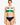 Woman wearing a colorful bikini set on a white background