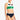 a woman wearing a color block tank bikini top and navy bottoms on a white background