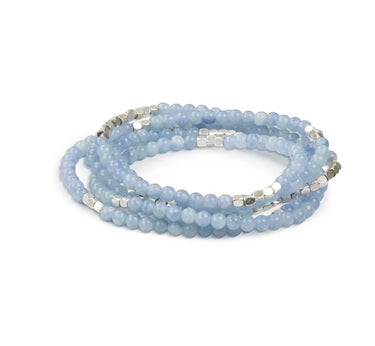 A double wrapped semi precious necklace & bracelet in blue agate