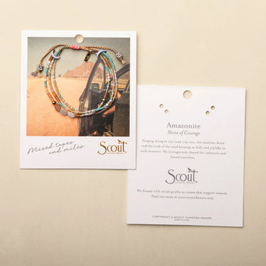 A semi-precious stone bracelet on cardstock