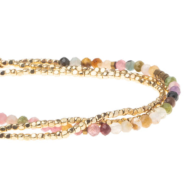 Set of multicolored beaded bracelets on a white background