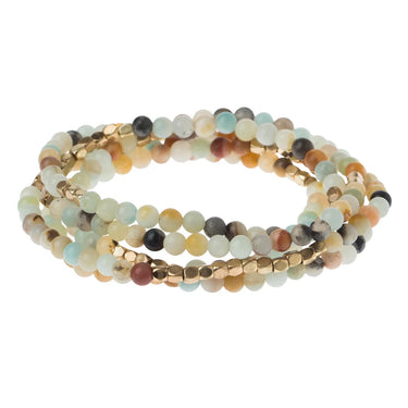 Set of multicolored beaded bracelets on a white background