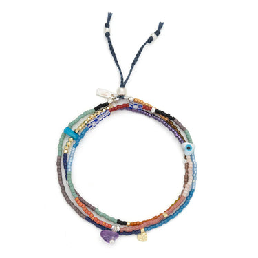 Multicolored beaded bracelet on a white background