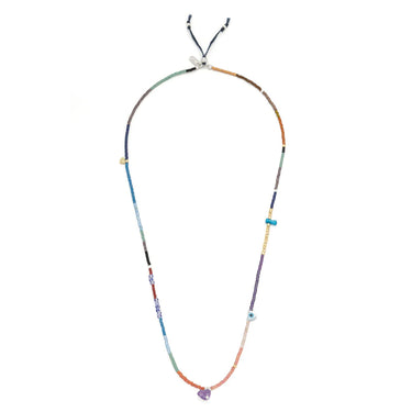 Colorful beaded necklace on a white background