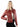 A woman wearing a soft red leather jacket and black pants on a white background