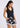 A black floral short on a model