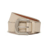 a vegan leather belt in ivory with silver studded details and buckle