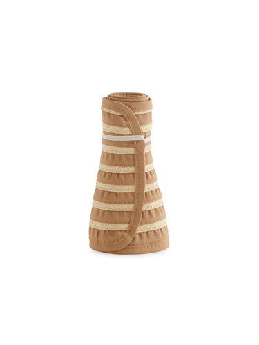 Striped towel with a handle on a white background