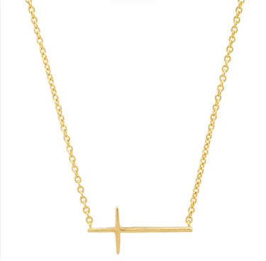 a horizontal gold cross neckalce