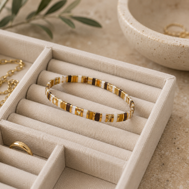Handmade Marbleized Tila Beaded Stretch Bracelet