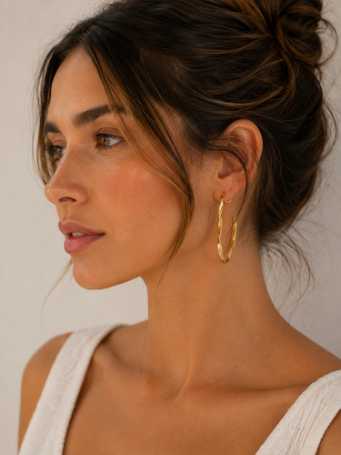 Large Gold Wavy Hoops in 45mm by Tai Jewelry
