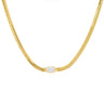 A herringbone snake chain with a clear cz gem in the center
