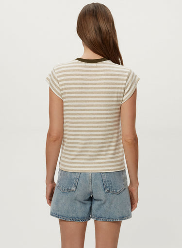 Tanya Striped Power T-Shirt in Oatmeal Stripe by Micheal Stars - Time Out Clothing