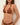 Brown bikini worn by a model against a white background