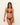Woman wearing a brown bikini against a white background