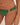 Green bikini bottom with a gold buckle on a beige background
