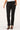 Black drawstring pants with ruched side details and ankle ties, shown on a model wearing black sandals against a light beige studio background.