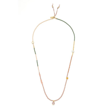 Necklace with multicolored beads on a white background