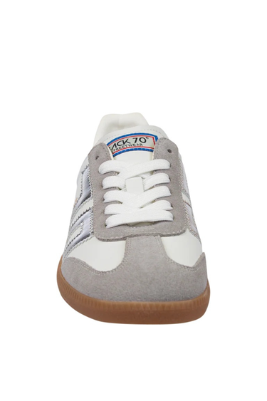 Cloud Sneaker in Light Grey & Silver - back 70 on a white background