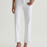 Person wearing white jeans on a plain background