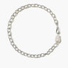 Silver link chain necklace with an irregular freshwater baroque pearl accent, displayed on a white background.