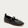Kelsi Dagger Ferry Mary Jane flat in black leather with square toe, moc stitching and gold buckle