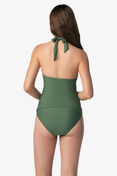 Fatigue Green l Classic Hipster Crinkle Texture Bottom by Helen Jon - Time Out Clothing