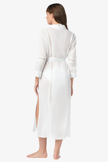 Eyelet Trim Long White Shirt Dress by Helen Jon - Time Out Clothing