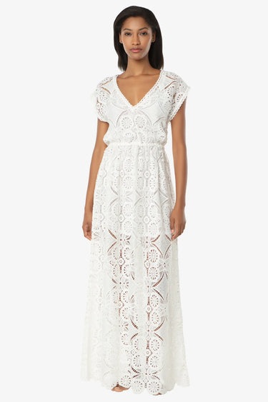 Lace V-Neck White Maxi Dress by Helen Jon - Time Out Clothing