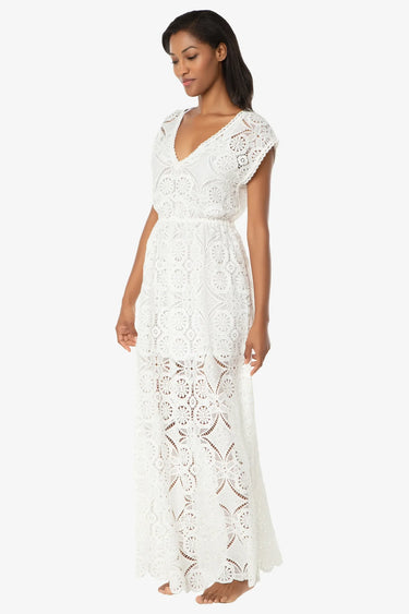 Lace V-Neck White Maxi Dress by Helen Jon - Time Out Clothing