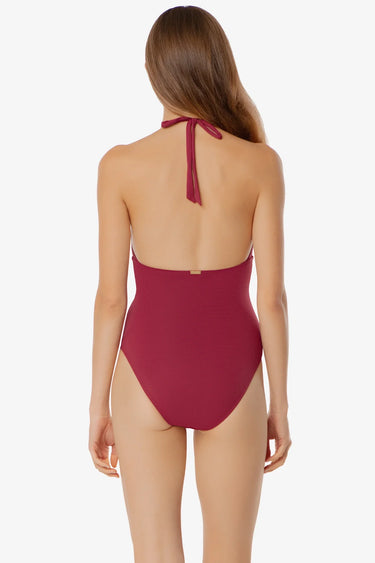 Tortoise Ring Plunge One-Piece Solid Texture Swimsuit by Helen Jon - Time Out Clothing