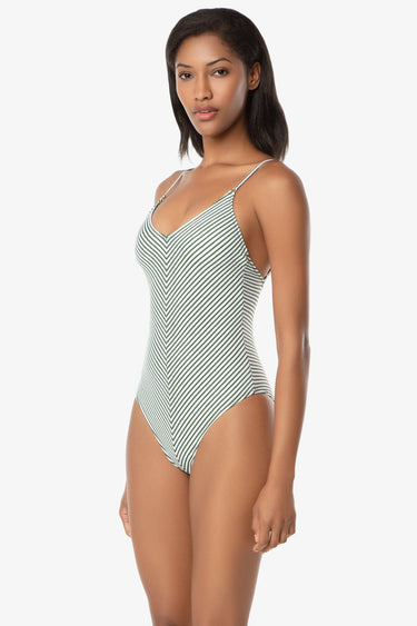 Mitered One-Piece Fatigue Stripe Swimsuit by Helen Jon - Time Out Clothing