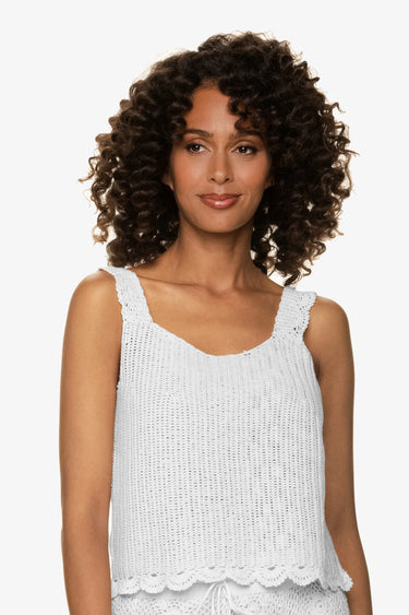 Scallop Crochet White Tank by Helen Jon - Time Out Clothing
