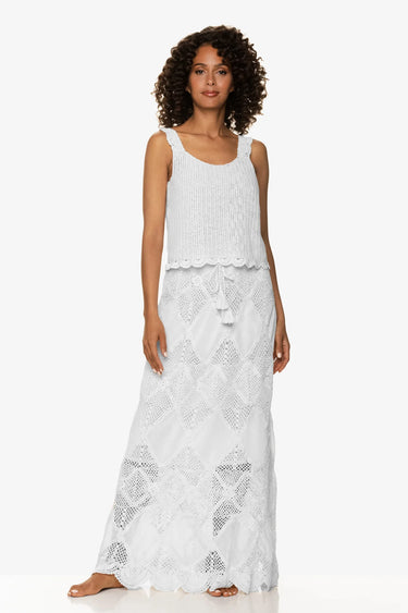 Scallop Crochet White Maxi Skirt/Dress by Helen Jon - Time Out Clothing