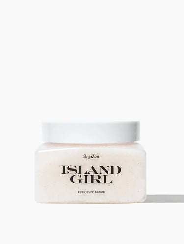 Jar of 'Island Girl' body scrub with a white background