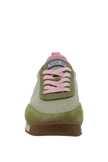 Green and pink sneaker with 'Back 70' branding on a white background