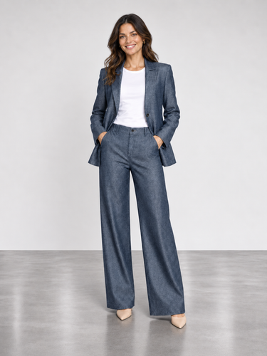 Level 99 Lennox Blazer in Stargazer styled with matching trousers and a white tee