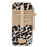 Leopard print phone case with beige accents and a visible brand logo on a white background