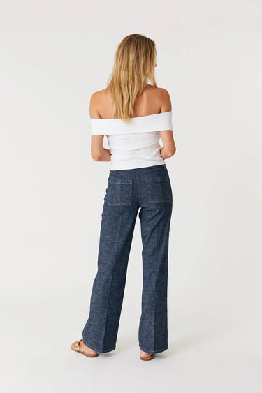 Back view of Level 99 Sarah Full Length Pant in Stargazer showing patch pockets and full-length silhouette